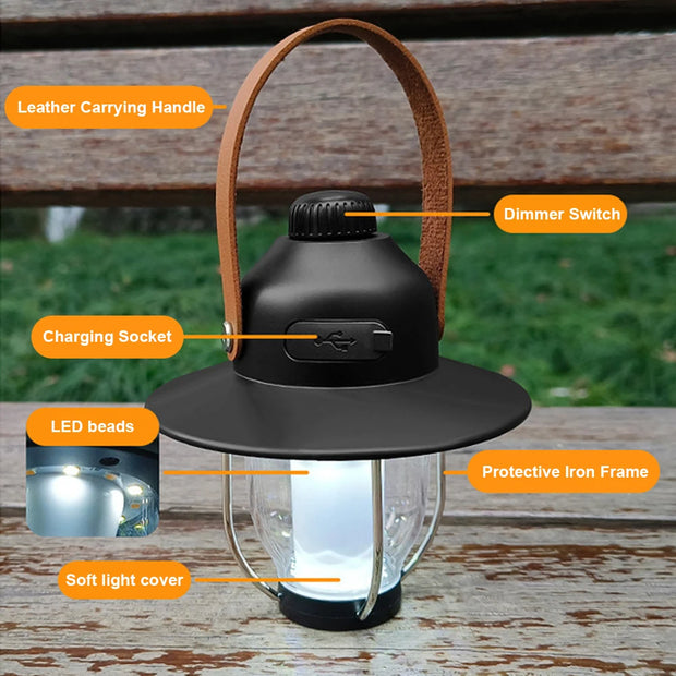 Camping Tent Light Portable LED Campsite Lantern Waterproof Night Lamp Support 3 Color and Stepless Dimming for Tent Hiking