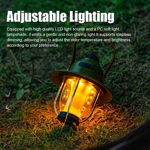 Camping Tent Light Portable LED Campsite Lantern Waterproof Night Lamp Support 3 Color and Stepless Dimming for Tent Hiking