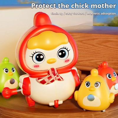 Wind-Up Cartoon Chick & Hen Toy - Magnet Follow Crawling Toy for Kids, Educational Protector Toy